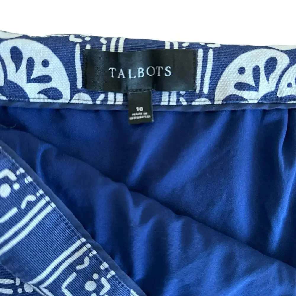 Talbots Women’s Navy Elaborate Medallion Canvas A Line Stretch Zip Skirt Size 10